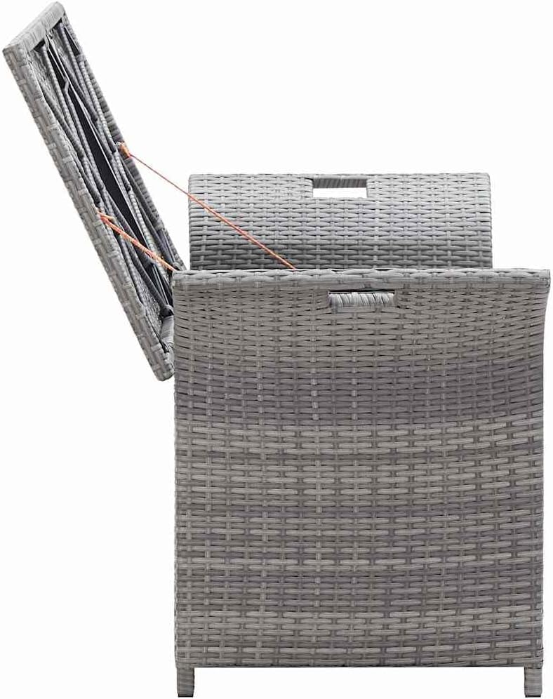 Poly Rattan Patio Storage Bench with Cushion Gray, 54.3 Inch Waterproof PE Storage Bench for Outdoor Use, Large Space with Removable Polyester Cover