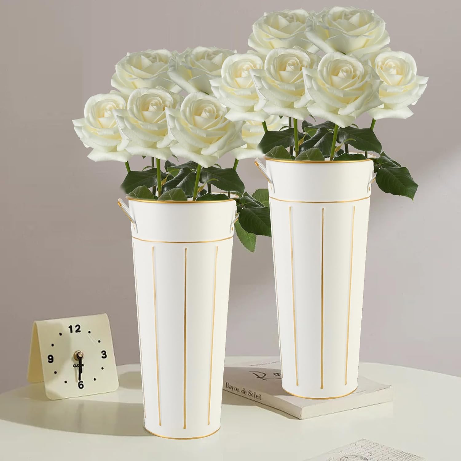 Galvanized Flower Bar Buckets with Handles 8 Pcs 11.8 Inch Tall Metal Bucket for Bloom Bar Flower Supplies, Home Decor, Wedding Centerpiece, Table Decorations, Outdoor Unbreakable Tin Vase