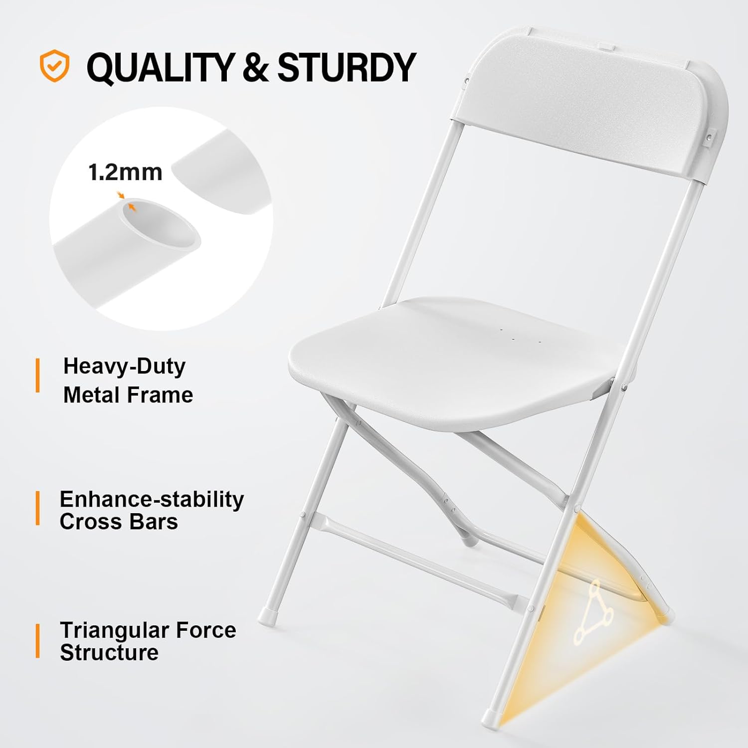 VINGLI 10 Pack White Plastic Folding Chair, Indoor Outdoor Portable Stackable Commercial Seat with Steel Frame 350lb. Capacity for Events Office Wedding Party Picnic Kitchen Dining