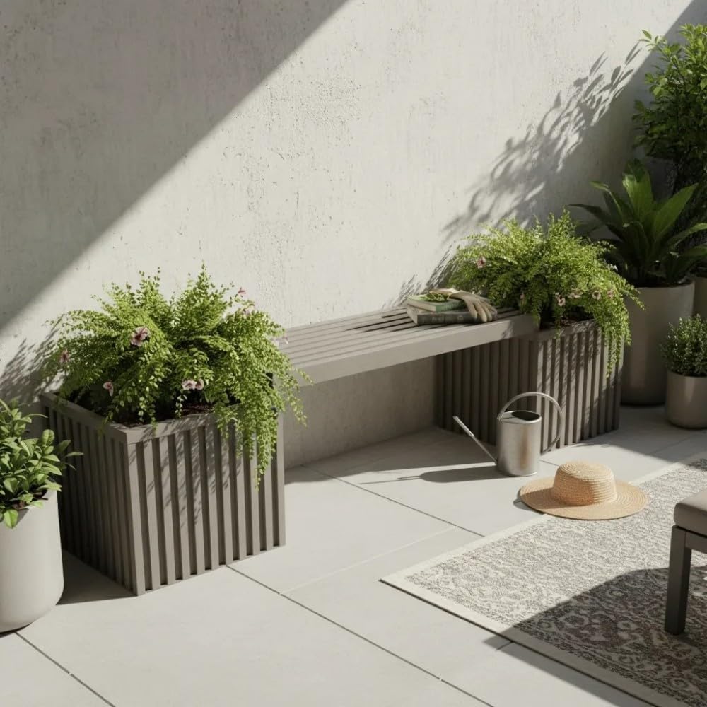Planter Bench with Integrated Planter Box for Outdoor Patios and Balconies