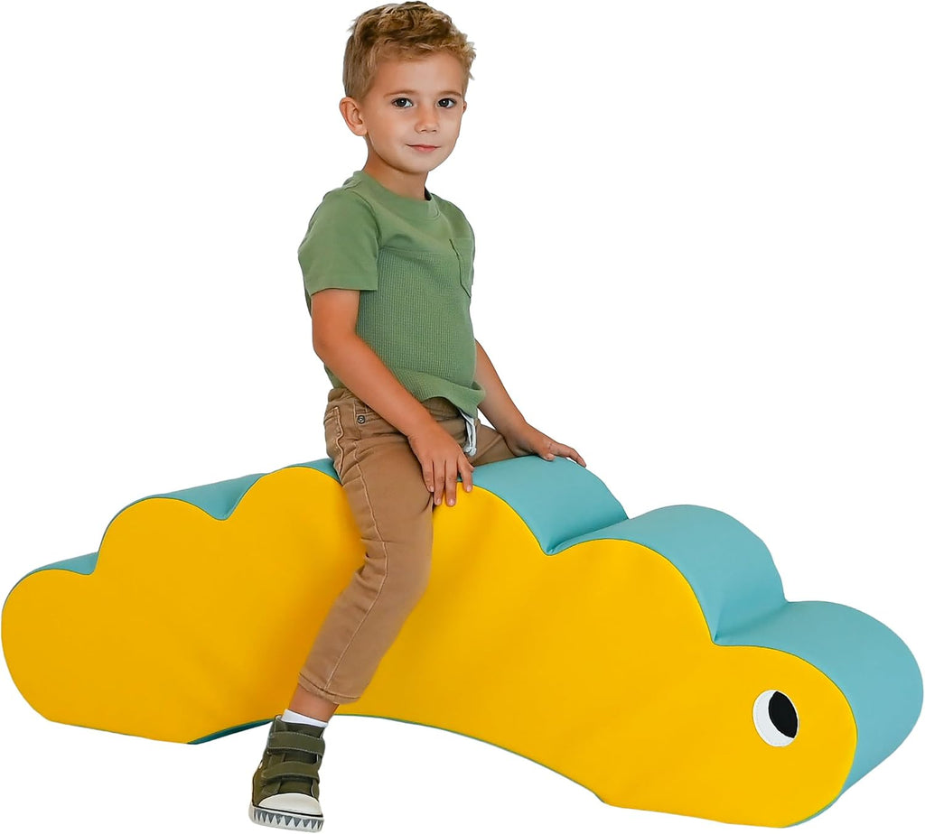 Children's Factory Coco the Caterpillar, Yellow and Aqua Foam Kids Stool, Toddler Soft Seating Chair for Daycare, Preschool and Home, Lightweight and Easy to Clean, Little Explorers Collection