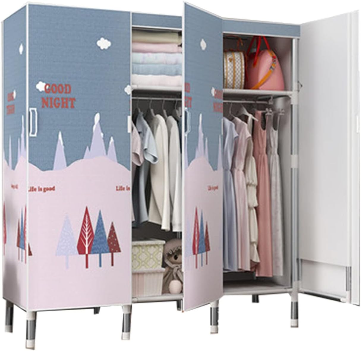 Wardrobe Organiser Large Capacity Hanging Storage Peach Skin Easy to Assemble Space Saving Adjustable Waterproof, Dustproof, Stainproof (Size : 125x50x172cm C)