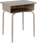 EMMA + OLIVER Buckley Student Desk - Gray Faux Granite Finished Top - Silver Metal Frame - Open Front Book Box - Pencil Storage Grooves