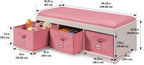 Badger Basket Kids’ Storage Bench with Cushion - Toy Organizer with 3 Removable Bins, Faux Leather Seat, Durable Wood Frame - Seating and Storage for Playroom or Bedroom - White/Rose