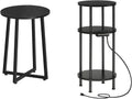 HOOBRO Side Table and Round Side Table Bundle, Round End Accent Table with Sturdy Metal Pedestal, 3-Tier Compact Sofa End Table with Charging Station, BB95BZ01-BB219UBZ01