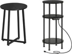 HOOBRO Side Table and Round Side Table Bundle, Round End Accent Table with Sturdy Metal Pedestal, 3-Tier Compact Sofa End Table with Charging Station, BB95BZ01-BB219UBZ01
