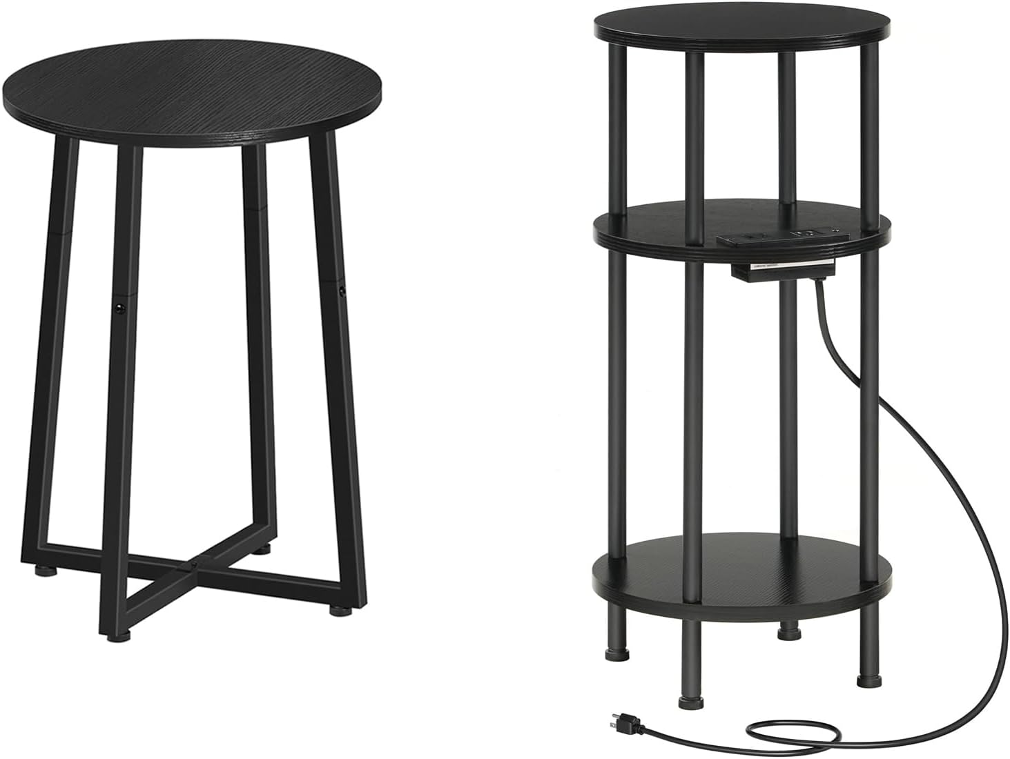 HOOBRO Side Table and Round Side Table Bundle, Round End Accent Table with Sturdy Metal Pedestal, 3-Tier Compact Sofa End Table with Charging Station, BB95BZ01-BB219UBZ01