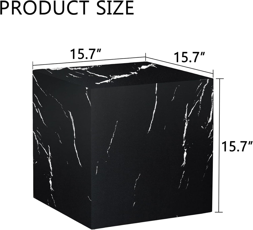 W15.7'' Modern Wood Square Side Table End Table for Living Room, No Assemble, Faux Marble Surface, Marble Black(ø15.7'' x 15.7'')