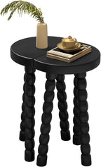 LitaEther Wooden Bobbin Side Table - Plant Stand - Half Round Table - Wooden Accent Stool- Minimalist Decorative Table for Bedroom, Hallway, Living Room (2, Black)