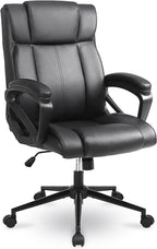 Executive Office Chair with Thicken Armrest, Ergonomic Home Office Desk Chair with Lumbar Support, Upholstered PU Leather Computer Gaming Chair for Home/Office, Black