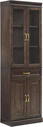 HomeStock Renaissance Refinement Stanton Glass Door Kitchen Storage Pantry Cabinet - 14.5" D x 23.75" W x 78" H, Durable, Adjustable Shelf, Floor Mountable, Rectangular