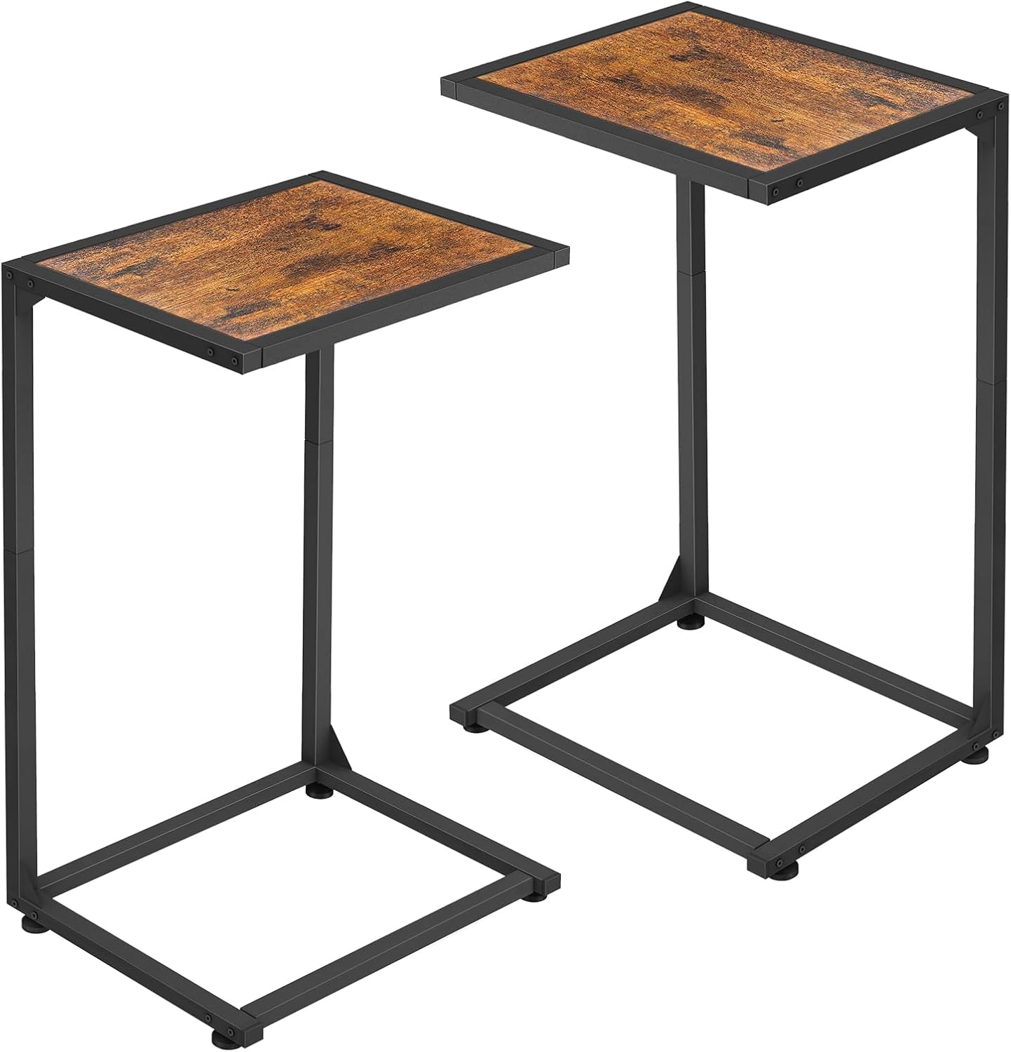 C Shaped End Table, Sofa Side Table for Couch and Bed, Snack Table with Wood Look Top, Metal Frame Bedside Table for Living Room, Bedroom