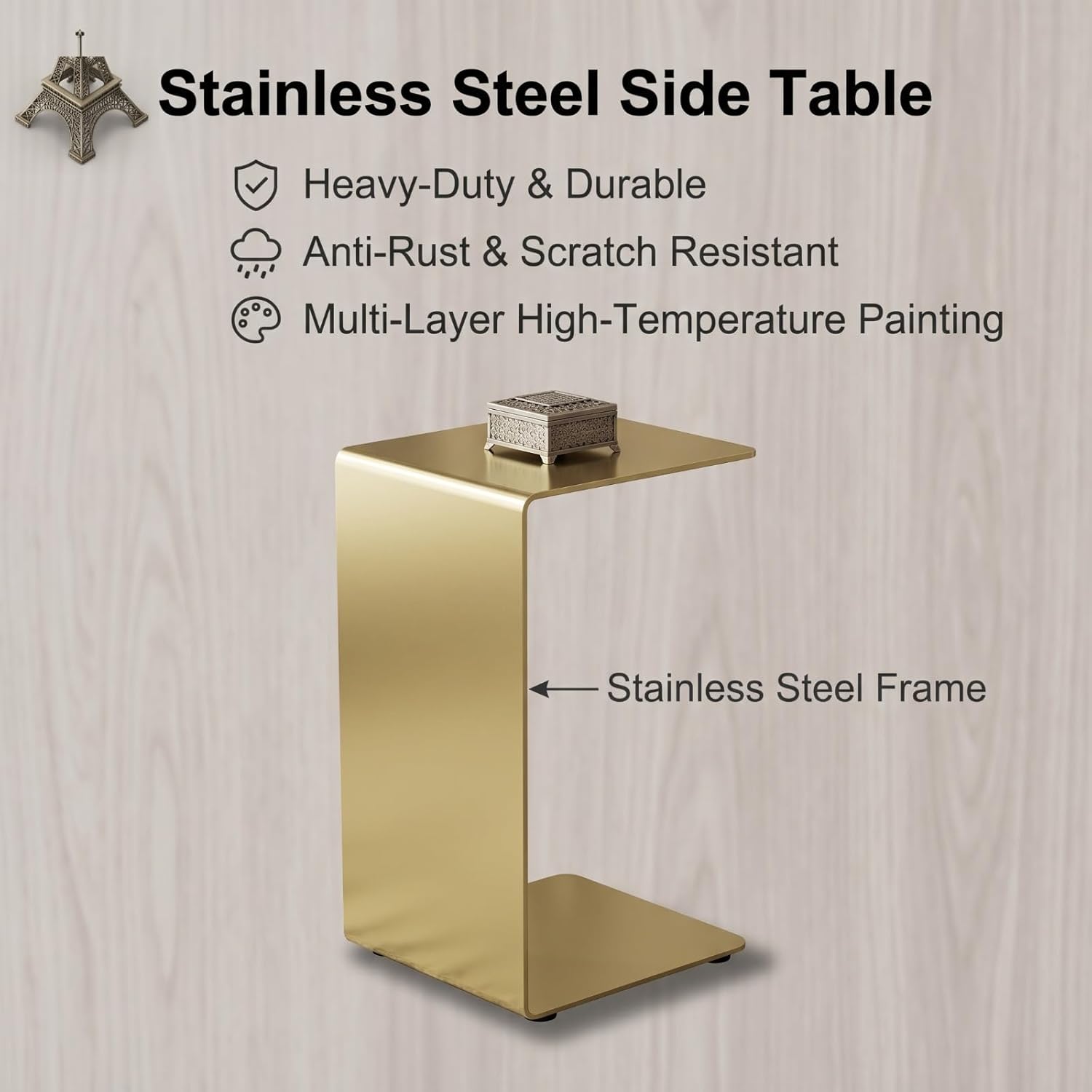 Modern Side Table Silver Coffee Table, Metal C-Shaped End Table with Smooth Surface, Multi-Color Available for Living Room, Bedroom, Balcony and Entryway (Silvery,13.8×13.8×25.6in/35×35×65cm)