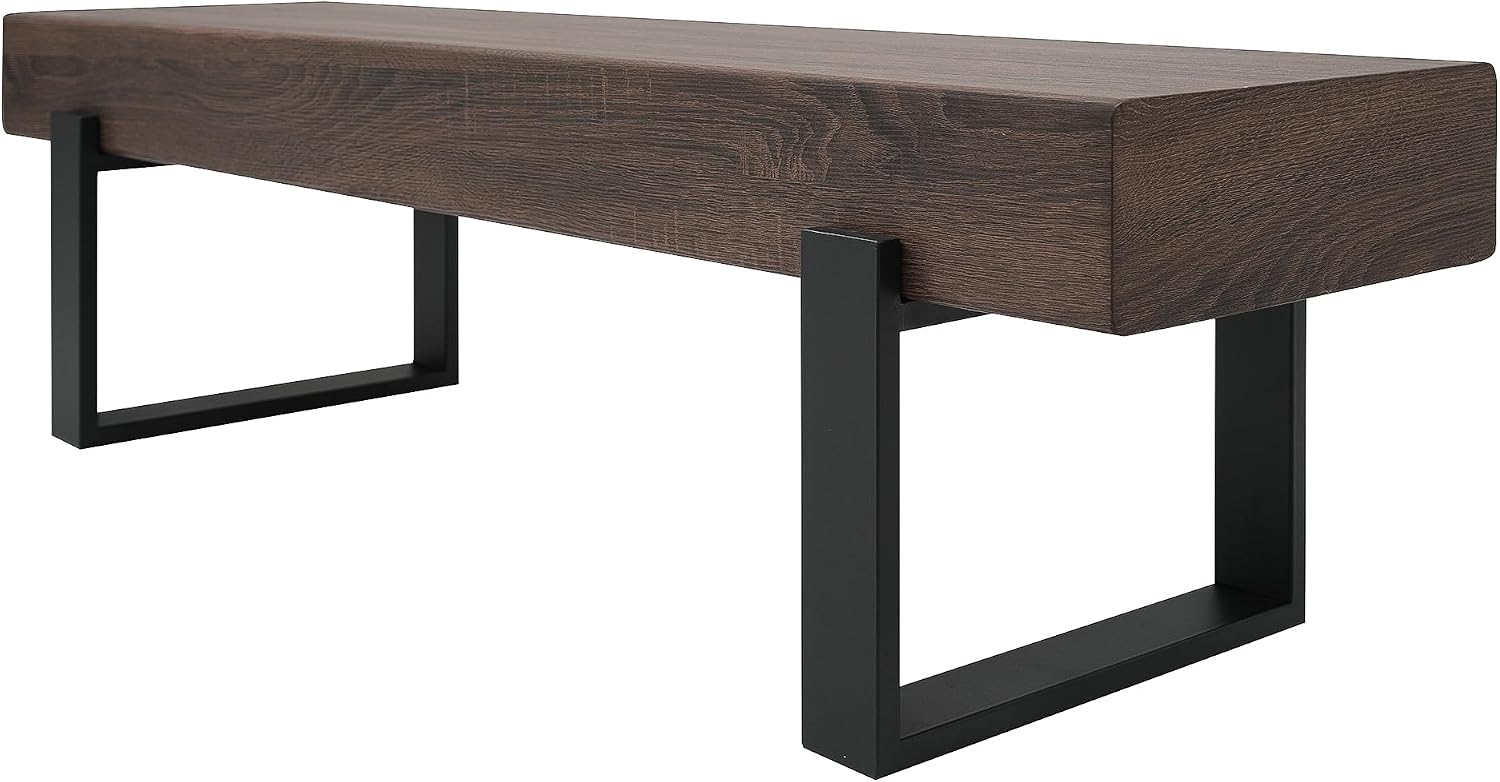 59" Dining Bench, Farmhouse Indoor Kitchen Table Benches, Industrial Shoe Bench, Entryway Benches, Black + Dark Walnut