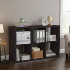 BALEINE Book Shelf, 1.2" Extra Thick Frame Bookshelf, Reversible 6-Cube Storage Organizer with Open Back, 14.6" x 43.8" x 30", for Living Room, Bedroom, Home Office (Black Dark Oak)