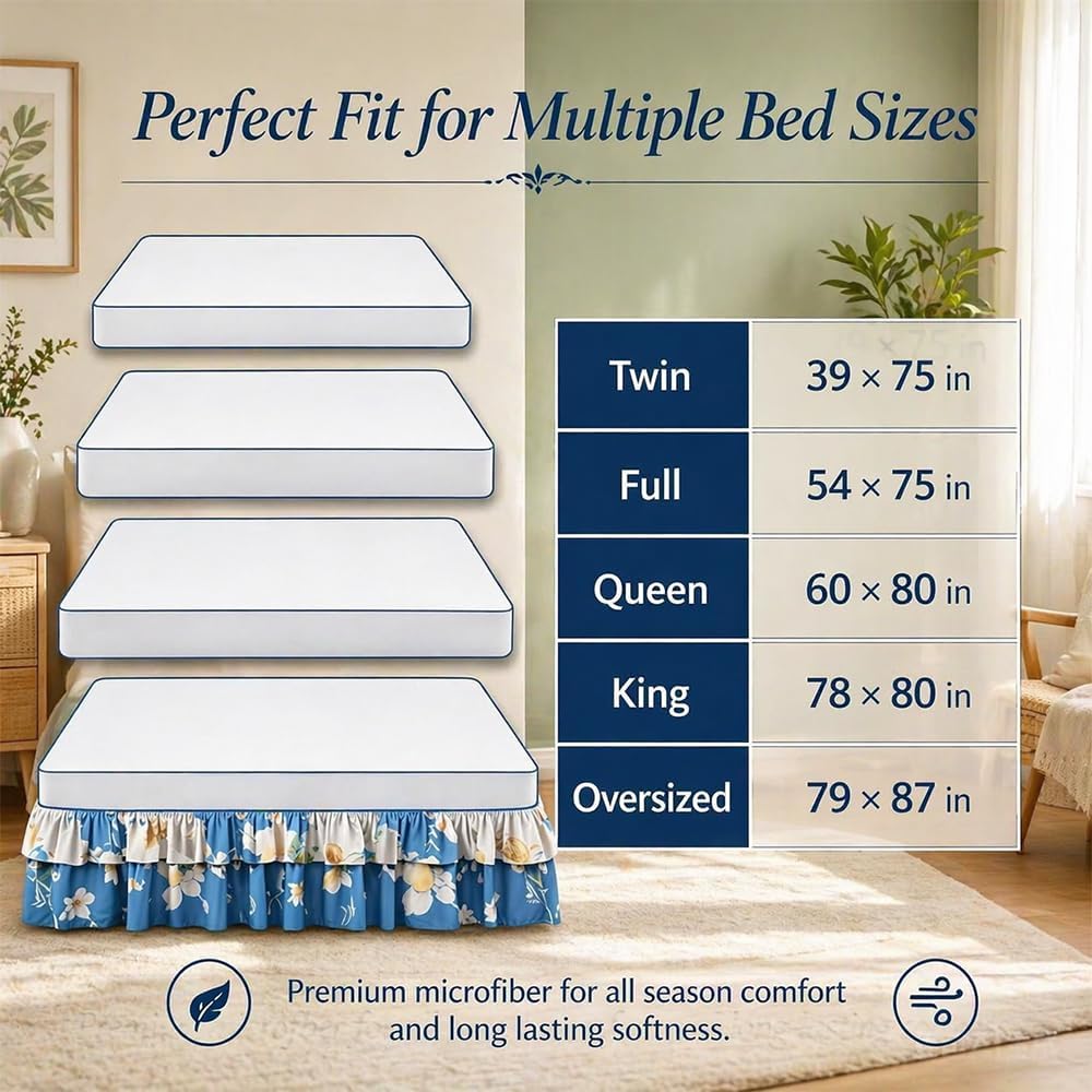 3-Piece Ruffled Bed Skirt Set with Floral Print, Elegant Soft Microfiber Bedding Sheet Double Layer Ruffles Set with 1 Bed Skirt 2 Pillowcases Bedroom Decor for Various Bed Types (Pink,60 * 80in)