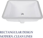 Nantucket Sinks GB-17x13-W Undermount Bathroom Sink – 17"x13" Rectangular White Bowl Bath Vanity Sink, Glazed Bottom for Open Console, w Overflow – Ceramic, High Gloss, Stain & Scratch Resistant
