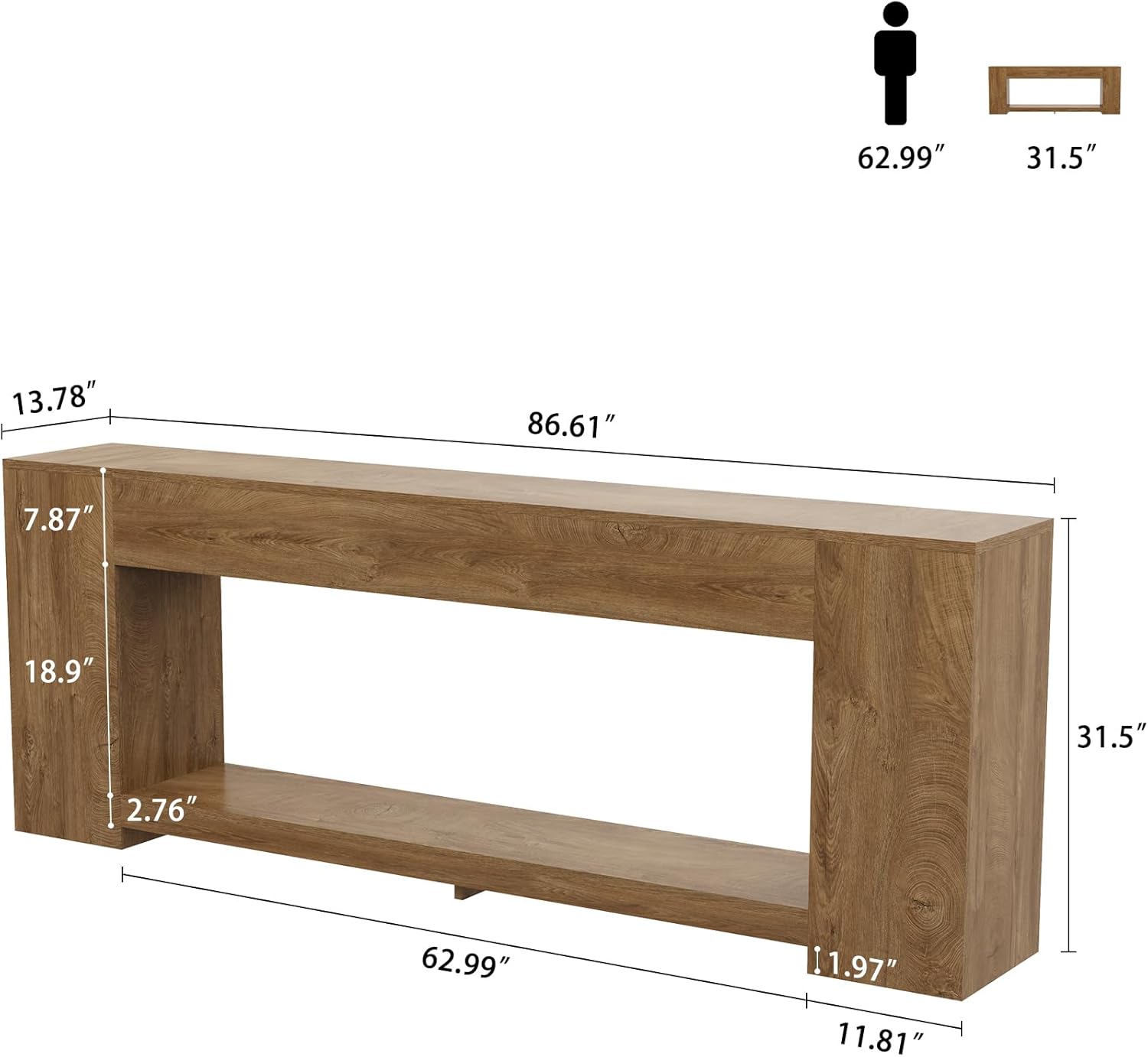 Epecoya 86-Inch Extra Long Console Table for Entryway, Farmhouse Sofa Table Behind Couch Wooden, 2-Tier Entry Console Tables with Storage for Entrance, Living Room, Natural Oak Brown