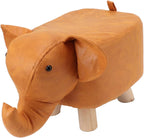Pine Wood Elephant Footstool Cute and Stable Upholstered Stool for Nursery Bedroom Playroom Living Room Decor for Kids and Adults (Orange)