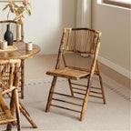 Vintage Bamboo Rattan Folding Dinging Chair - Portable Lightweight Retro Seat for Indoor, Outdoor, Patio, Wedding, Office, and Events (1, Brown, Oversized)
