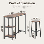 Qsun 3-Piece Bar Table Set for 2, Bar Height Table with Stools & 2 Storage Shelves, Small Bar Table Set with Glass Rack, Small Kitchen Table for Dining Room, Living Room, Rustic Brown