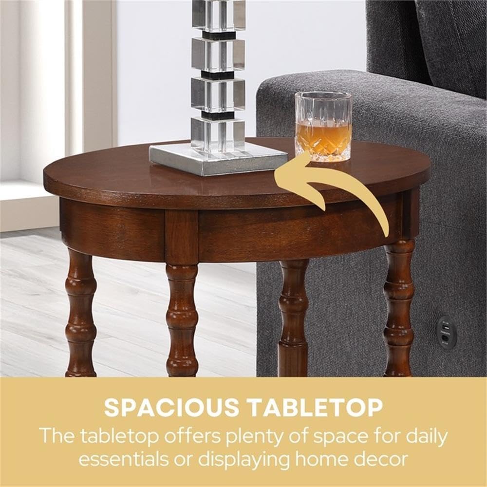 Pemberly Row Oval End Table with Shelf, 20.5 x 15.25 x 24.25 in, Solid Wood Legs, Espresso Veneer Finish, Bottom Shelf Storage, Classic Accent Table for Living Room or Bedroom Use
