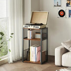 3 Tier Wooden End Table with Vinyl Storage Up to 100 Albums, Record Player Stand, Mid-Century Turntable Stand Side Table with Records Shelf for Living Room, Bedroom, Office