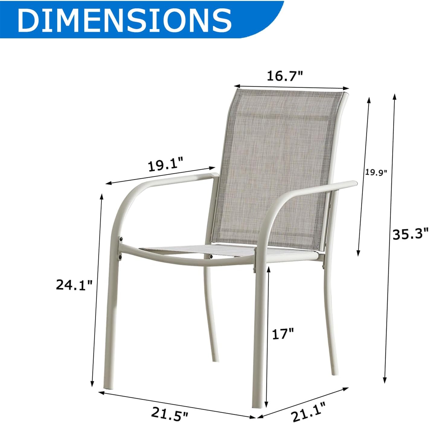 Outdoor Dining Chairs Set of 4, Stackable Patio Chairs with Textilene Fabric, Lightweight Garden Chairs for Poolside, Backyard, Camping, Grey