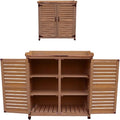 Outdoor Garden Patio Wooden Storage Cabinet with Adjustable Shelf & Metal Top Green Color Potting Bench Storage Cabinet for Garden Tools,One Color-Brown