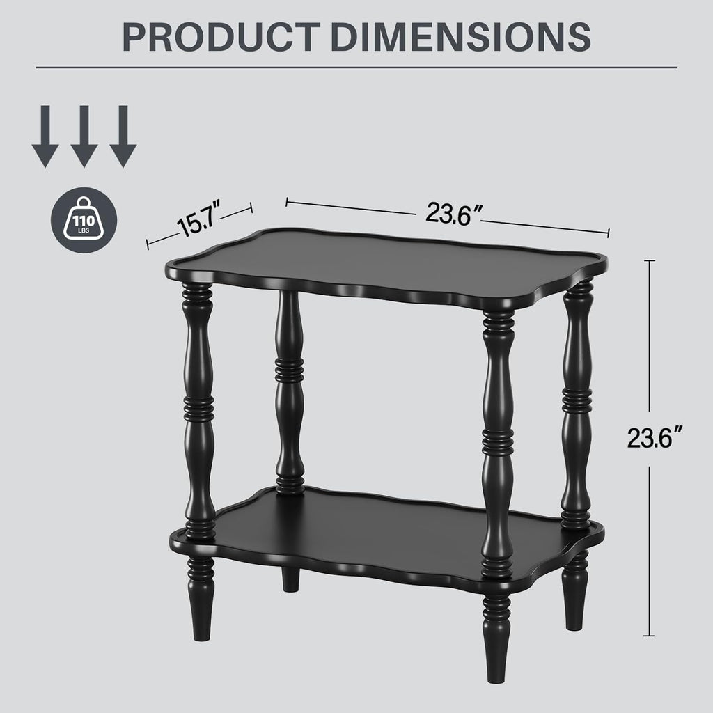 CozyDH Solid Wood End Side Table for Living Room - Small Wooden Nightstand for Bedroom, Black