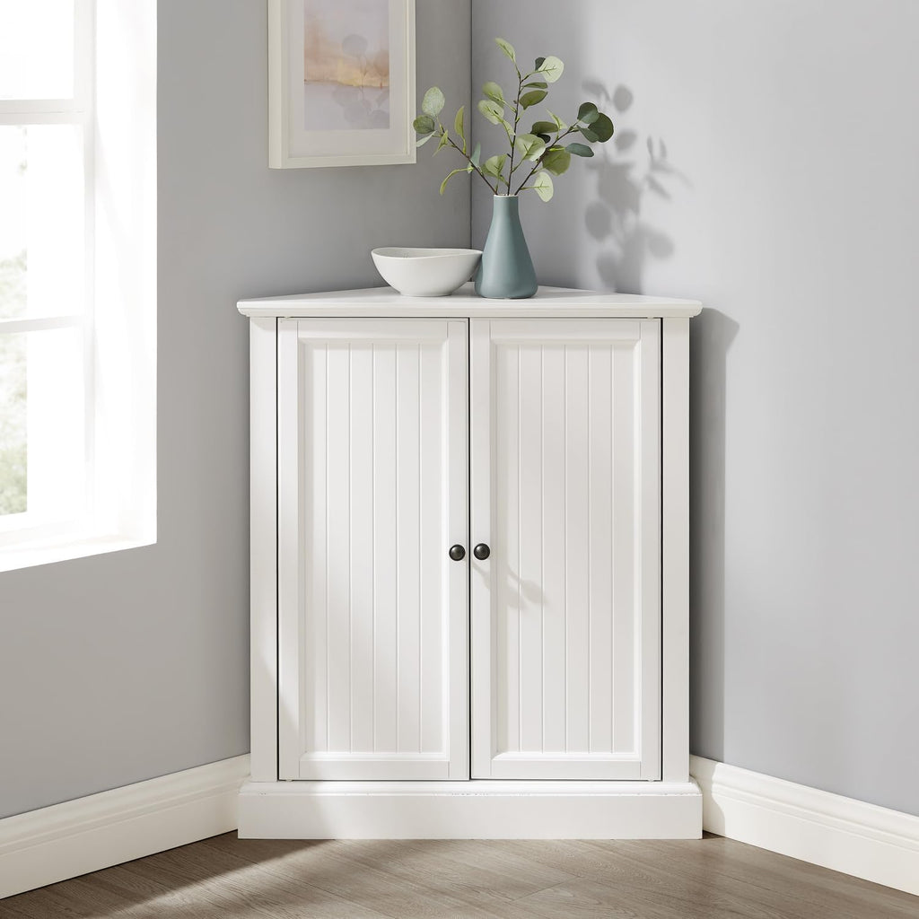 HomeStock Corner Pantry Cabinet - White Kitchen Storage, Stackable, 36" Height