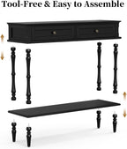 ARTPOWER Console Table for Entryway with 2 Drawers-Minimal Assembly,Black Retro Entryway Table with Storage Cabinets and Open Shelf,Narrow Long Couch Table Behind Sofa for Living Room,Foyer,Hallway
