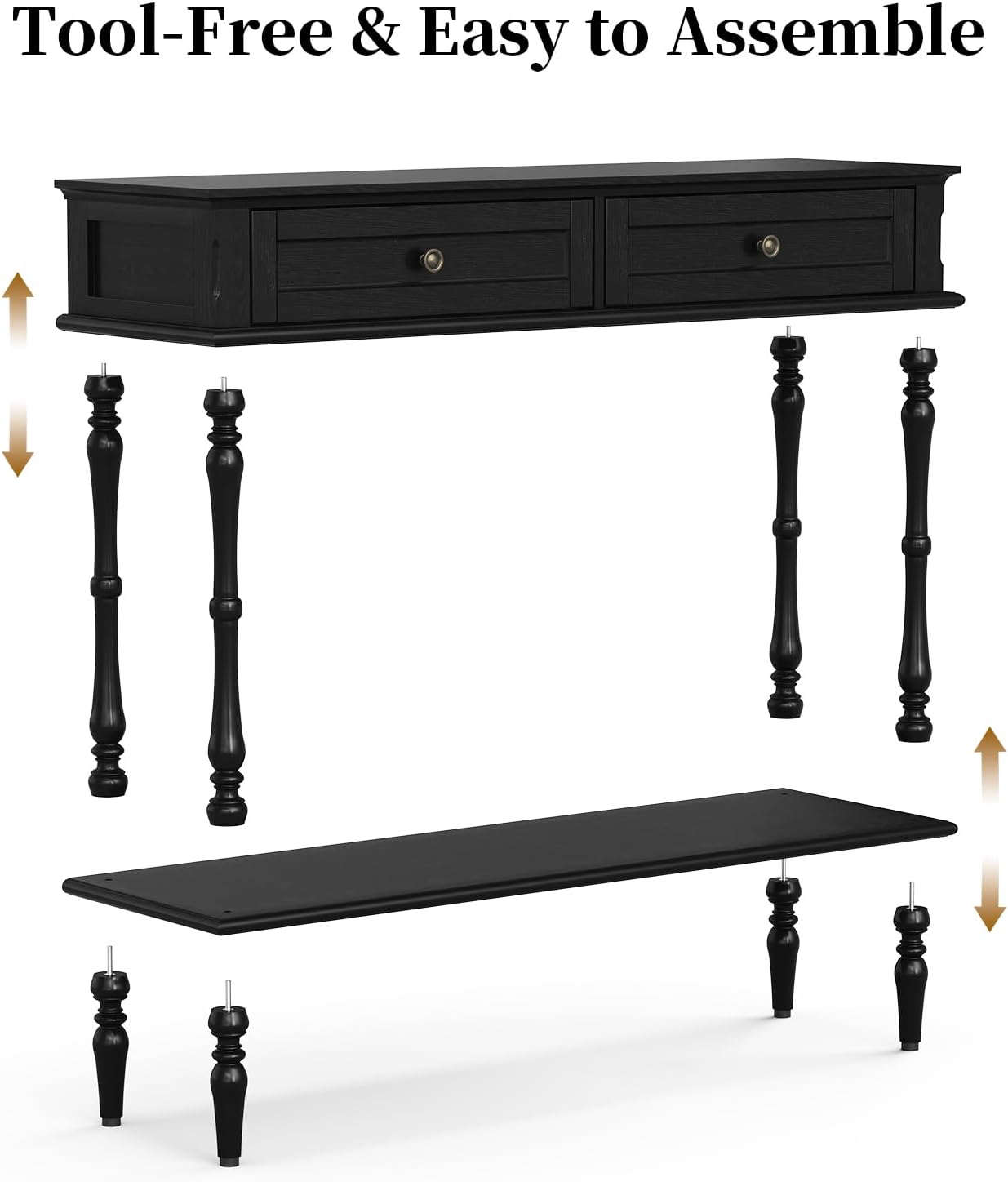 ARTPOWER Console Table for Entryway with 2 Drawers-Minimal Assembly,Black Retro Entryway Table with Storage Cabinets and Open Shelf,Narrow Long Couch Table Behind Sofa for Living Room,Foyer,Hallway