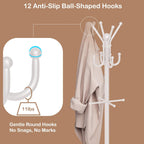 Heavy Duty Freestanding Coat Rack with 12 Hooks & Umbrella Holder - White Metal Clothes Hat Sturdy Standing Hall Tree for Entryway, Living Room, Bedroom, Office Organization (White)