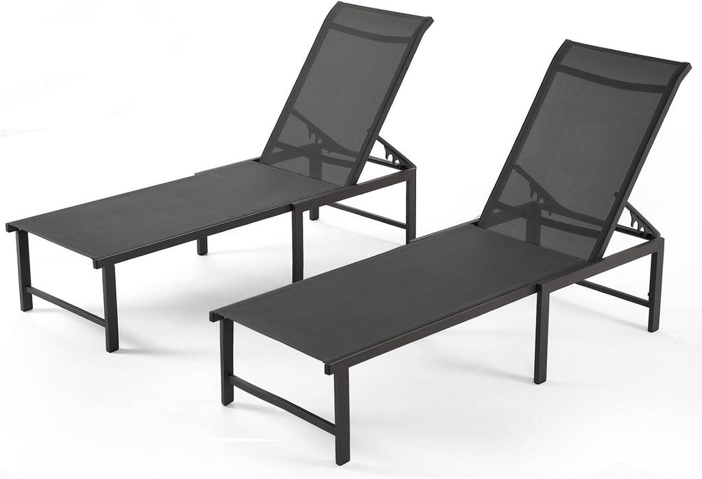 Aluminum Chaise Lounge Chair Outdoor Set of 2, Foldable & Assembly Free Outdoor Lounge Chairs with 5-Position Recliner, Pool Lounge Chairs for Outside Poolside Beach Lawn (Dark Grey)
