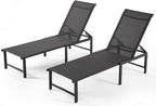 Aluminum Chaise Lounge Chair Outdoor Set of 2, Foldable & Assembly Free Outdoor Lounge Chairs with 5-Position Recliner, Pool Lounge Chairs for Outside Poolside Beach Lawn (Dark Grey)