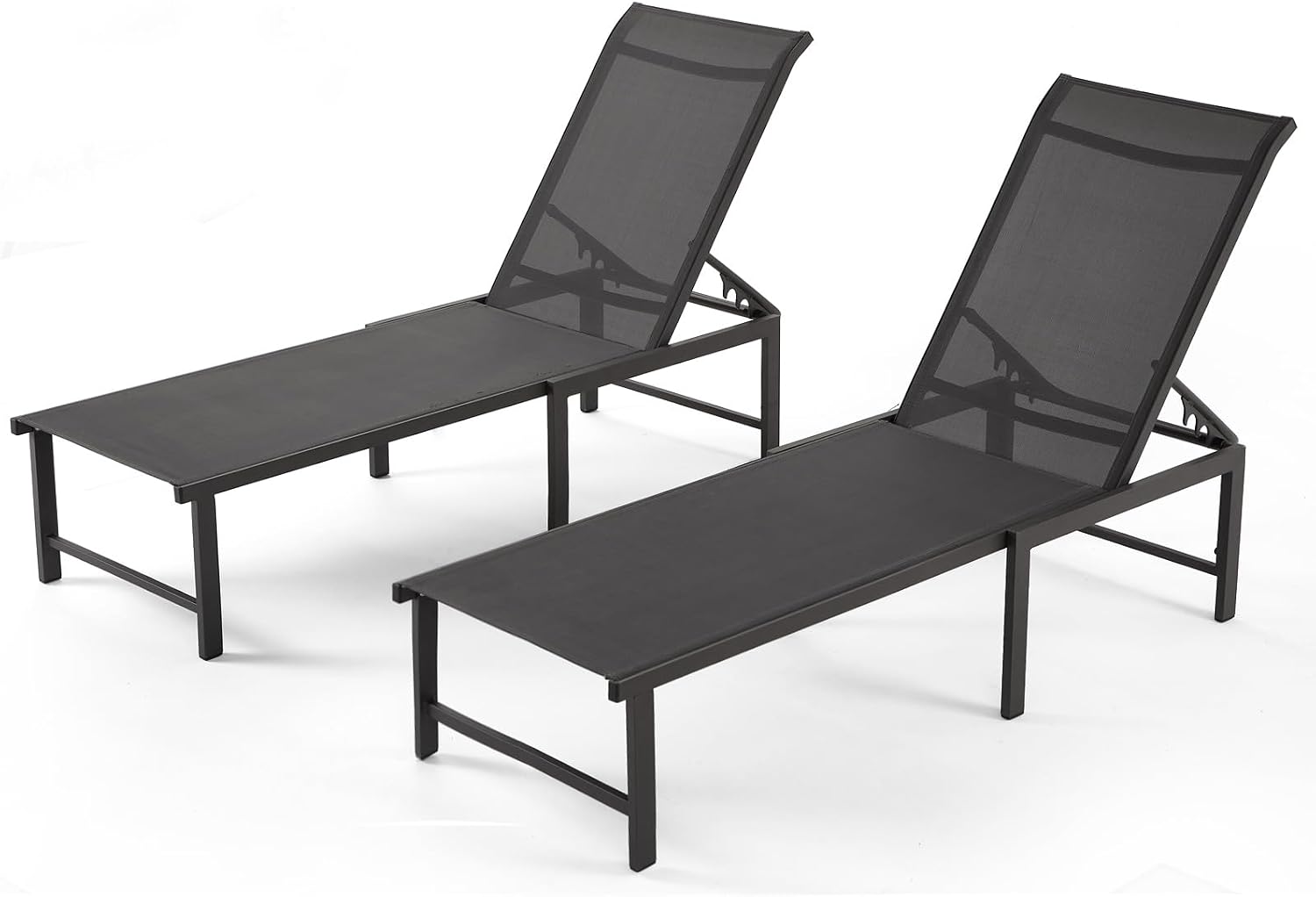 Aluminum Chaise Lounge Chair Outdoor Set of 2, Foldable & Assembly Free Outdoor Lounge Chairs with 5-Position Recliner, Pool Lounge Chairs for Outside Poolside Beach Lawn (Dark Grey)