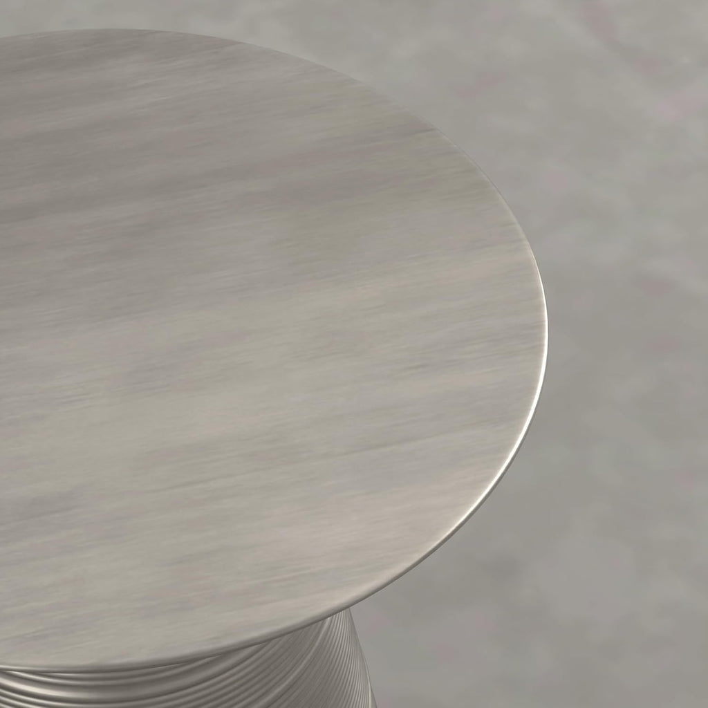 SIMPLIHOME Sheridan Metal Table - 18 inch Wide Solid Metal Round Side Table in Antique Nickel, Industrial Accent Table for Living Room or Office with Sculptural Design, Assembled