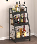 3-Tier Liquor Stand for Home Bar, Trapezoid Freestanding Whisky Bottle Holder with Fences, Stepped Versatile Liquor Bottle Display Shelf, Corner Floor Bar Stand for Liquor Storage, Black