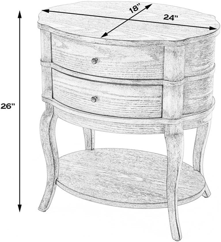 Beaumont Lane Oval 2-Drawer Side Table, Antique Beige Finish, Poplar Hardwood and Cherry Veneer, 24" W x 18" D x 26" H, Transitional Style Bedside or Chairside Table with Lower Shelf for Storage
