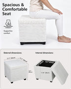 ABHENG 17.7 inches Faux Fur Ottomans Cube with Legs, Metal Framed Vanity Stool Chair Storage Ottoman Foot Rest Stool, Holds 770 LB for Dorm Living Room Bedroom White UASND644W
