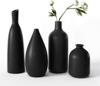 Black Ceramic Vase Set of 4,Modern Minimalist Vase Decor for Bookshelf,Dining Room Coffee Console Table Centerpieces