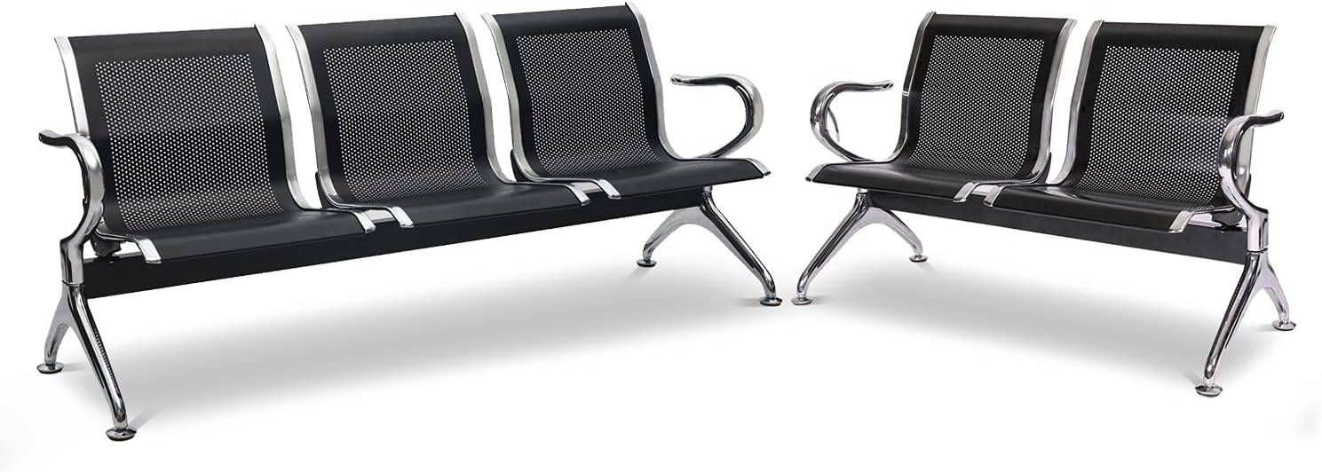 KINTNESS 5 Seat Reception Chair Benches Office Chair Guest Heavy Duty Waiting Room Chairs with Arms for Lobby, Office, Bank, Hospital Bench, Black