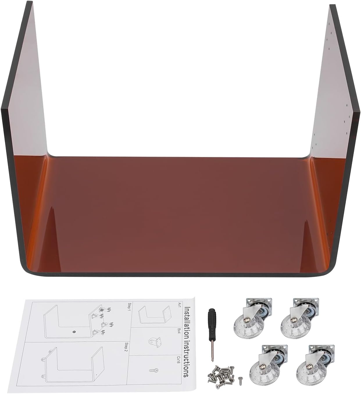 Acrylic Sofa Side Table, C-Shaped Side Table with Double-Tier Storage, Mobile C Shaped End Table Snack Table On Wheels, Bedside Couch Rolling Table For Living Room Bedroom Office (Clear Tawny)