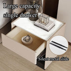 Wood Night Stand with Stone Slab Desktop Modern Bedside Table Side Table Decor Table with Storage for Boudoir All Occasion(White,40 cm)