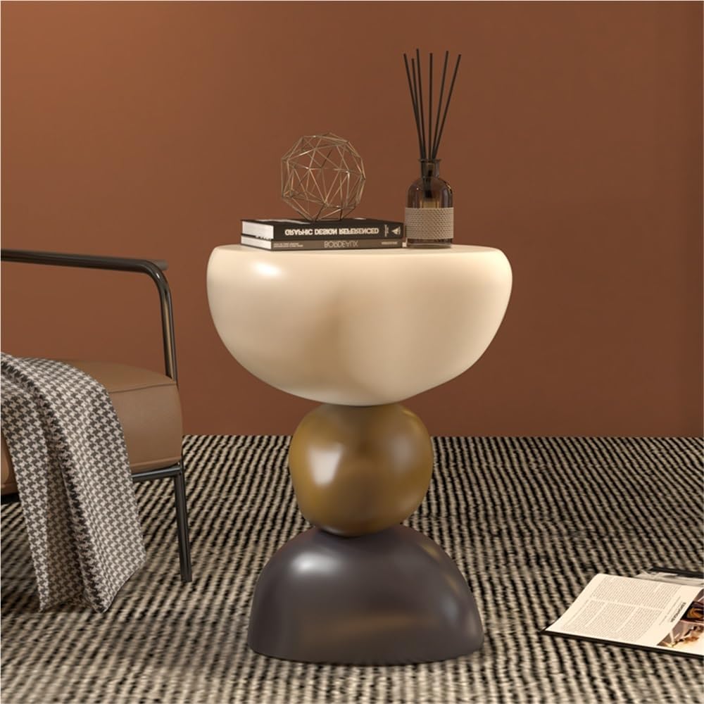 Featured Round End Table, Creative Resin Side Table, Simple Bedside Table, Modern Decorative Table, Multifunctional Sofa Table(White)