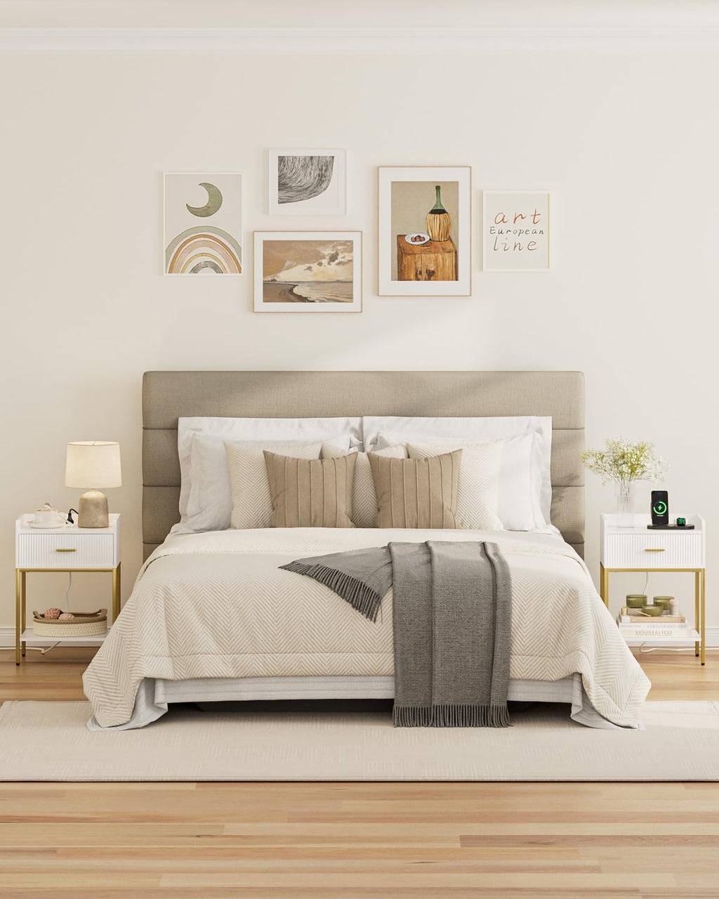 Nightstand with Charging Station, 3-Tier Bed Side Table, Small End Table, Night Stand with Open Shelf and Drawer, Bedside Table for Bedroom, Living Room, White