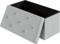 DUMOS 30 Inches Folding Ottoman with Storage Bench, Foot Rest Stool, End of Bed Storage Bench Upholstered, Load 660 lbs, for Living Room, Lychee Grain Leather, Grey