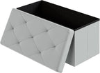 DUMOS 30 Inches Folding Ottoman with Storage Bench, Foot Rest Stool, End of Bed Storage Bench Upholstered, Load 660 lbs, for Living Room, Lychee Grain Leather, Grey