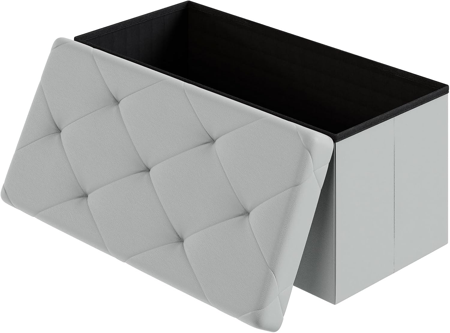 DUMOS 30 Inches Folding Ottoman with Storage Bench, Foot Rest Stool, End of Bed Storage Bench Upholstered, Load 660 lbs, for Living Room, Lychee Grain Leather, Grey